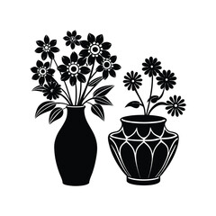 Potted flowers and plants growing with nature-inspired design.