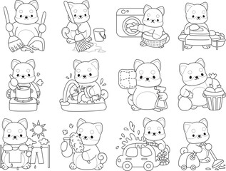 Coloring page of Fluffy Shiba Inu. Outline of Happy doggy illustrations.
