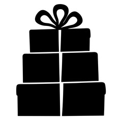 Black silhouette illustration of a stack of Christmas gifts tied with ribbon