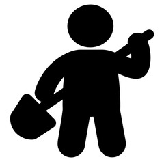 Stick figure worker carrying a shovel, perfect for construction or handyman needs