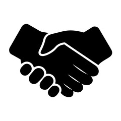 Stylized black and white icon illustration of two hands shaking in agreement