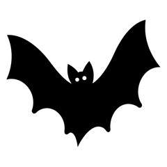 Simple black silhouette image of a bat with its wings spread out