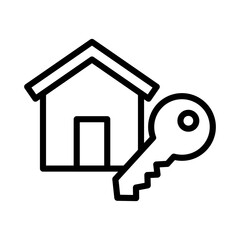 Real estate key outline icon. House icon isolated on white background. Transparent background, minimalist symbol. Vector images