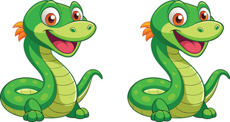 Two adorable cartoon green snakes sitting
