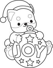 Coloring page of Fluffy Shiba Inu. Outline of Happy doggy illustrations.
