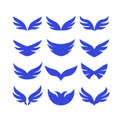 Fototapeta premium Wing vector set, Wing Logo Designs. Various artistic wing illustrations, bird, angel, bat, eagle, and minimalist wing icons for branding, tattoos, emblems