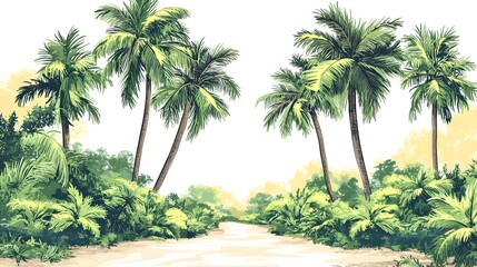 Obraz premium Lush tropical vegetation along a sandy path.