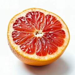 Grapefruit on white background. Close up. Fresh and delicious. Class 1. High quality. Top shelf. Organic. Hand-picked. Quality tested. Generative AI.
