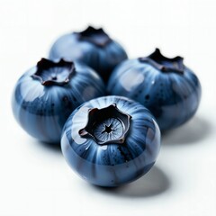 Blueberries on white background. Close up. Fresh and delicious. Class 1. High quality. Top shelf. Organic. Hand-picked. Quality tested. Generative AI.