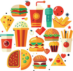 Fast food icons circle illustration
