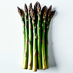 Asparagus on white background. Close up. Fresh and delicious. Class 1. High quality. Top shelf. Organic. Hand-picked. Quality tested. Generative AI.