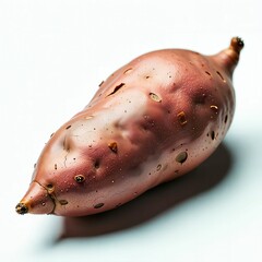 Sweet potato on white background. Close up. Fresh and delicious. Class 1. High quality. Top shelf. Organic. Hand-picked. Quality tested. Generative AI.