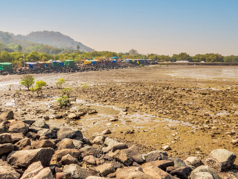 Landscape of Elephanta Island in Mumbai Harbour - Maharashtra, India.