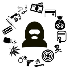 Collection of Harmful Crime and Symbols with Modern Elements Set. Symbol of prohibited and illegal activities.