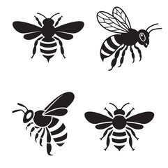  Line Art Bee Illustrations Honeycomb Insect, Black and White Bee icon vector Silhouettes Collection, 