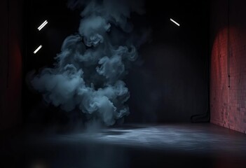 Product spotlight, black studio, smoke, concrete wall,  sharp,  commercial