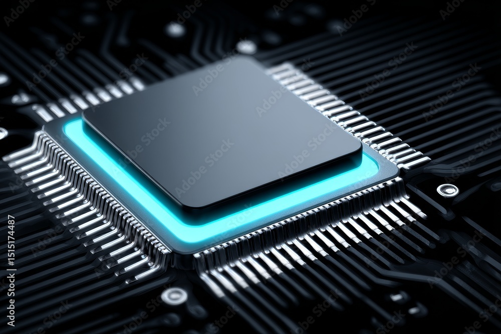 Aufkleber advanced microchip technology - close-up view of a modern microchip with glowing blue accents, showc