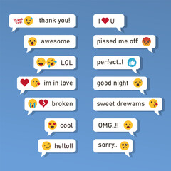 Expressive Emoji Bubble Texts. Cute and Emotional Chat UI Elements