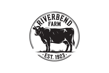 Black and white vector illustration of a cow silhouette, ideal for farm animal icons or butcher shop logos