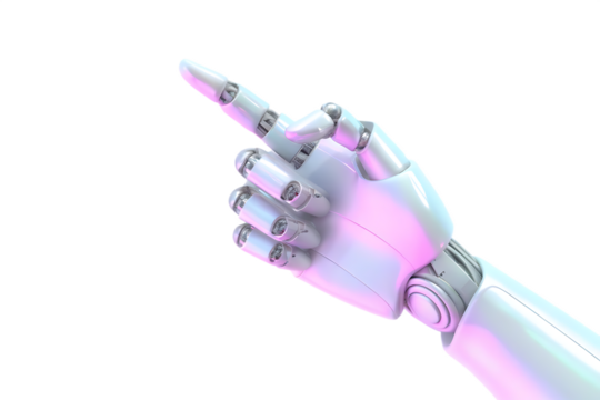 Robotic hand pointing gesture isolated on a white background png ai generated