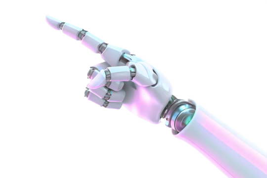 Robotic hand pointing index finger isolated on a white background png ai generated - Powered by Adobe