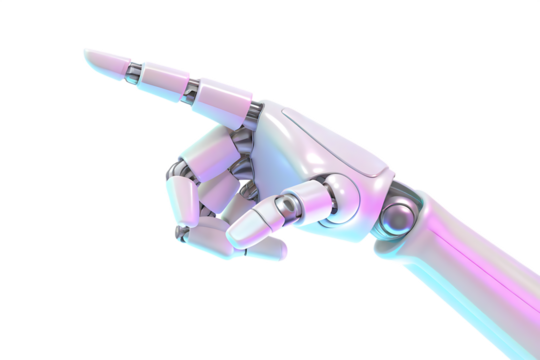 Robotic hand pointing index finger isolated on a white background png ai generated