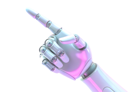 Robotic hand pointing index finger isolated on a white background png ai generated