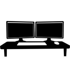 Fototapeta premium Silhouette of dual monitors on desk, gamer setup icon, streaming tools