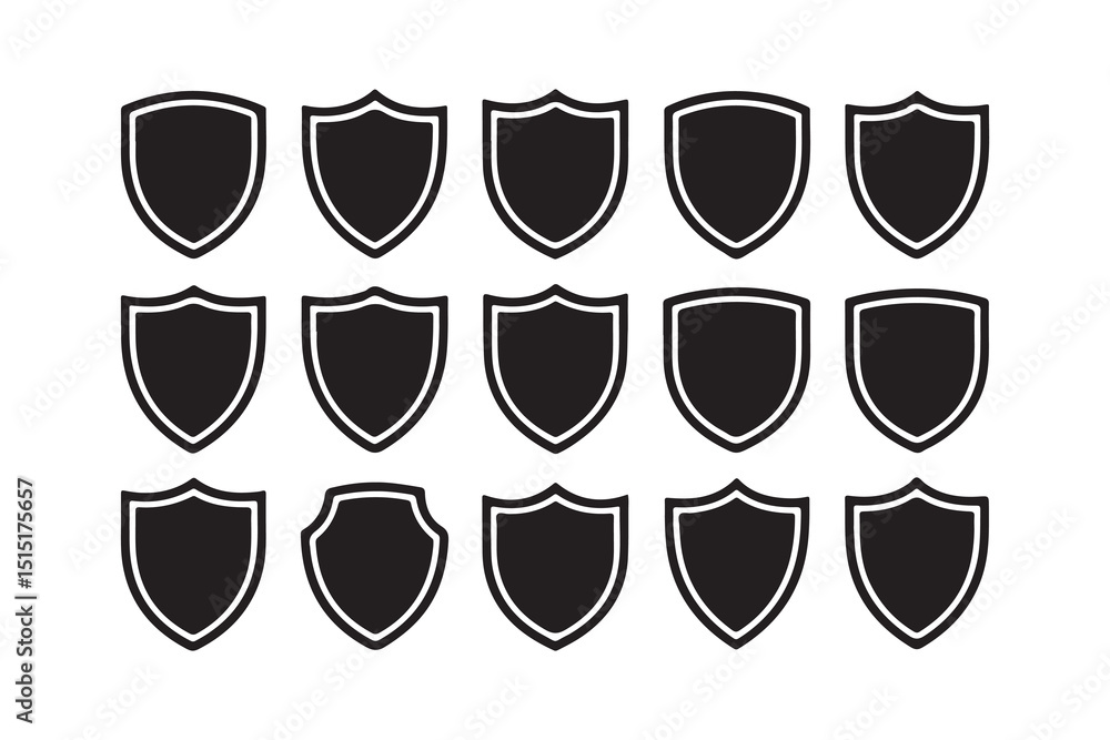 Poster shield icons: a collection of elegant, minimalistic shield icons in a repeating pattern, designed fo