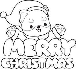 Obraz premium Coloring page of Fluffy Shiba Inu. Outline of Happy doggy illustrations. 