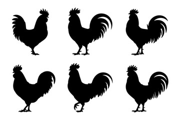 Rooster silhouette vector art farm animal design set