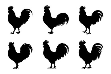 Rooster silhouette vector set farm animal poultry
