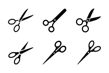 Scissors cutting tool black silhouette vector set