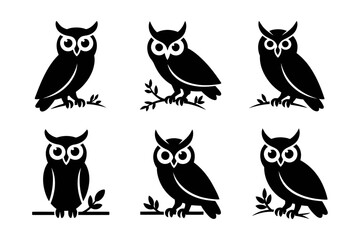 Owl silhouette vector set of night birds icons