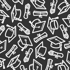 Graduation background, pattern set. Collection icon graduation cap. Vector