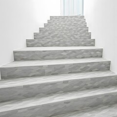 A minimalist 3D mosaic of white and gray tiles forming clean geometric patterns along the staircase steps, offering a contemporary vibe.
