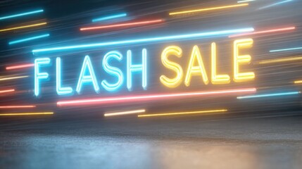 Obraz premium Flash Sale Neon Text with Speed Lines