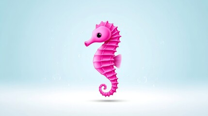 Fototapeta premium Pink Seahorse Illustration - Adorable pink seahorse illustration on a light blue background, perfect for children's books, websites, or branding