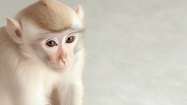 A baby monkey with a white face and brown hair