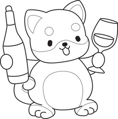 Fototapeta premium Coloring page of Fluffy Shiba Inu. Outline of Happy doggy illustrations. 