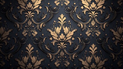 Elegant gold floral damask pattern on a dark background, creating a luxurious and vintage feel