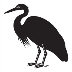silhouette of heron on the white background	