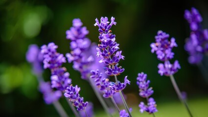 Obraz premium Close up of beautiful purple lavender flowers blooming in a garden