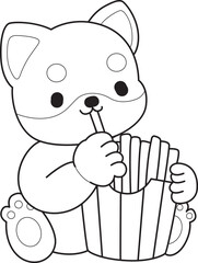 Coloring page of Fluffy Shiba Inu. Outline of Happy doggy illustrations.
