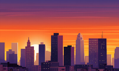 Fototapeta premium Urban Sunset Cityscape Illustration