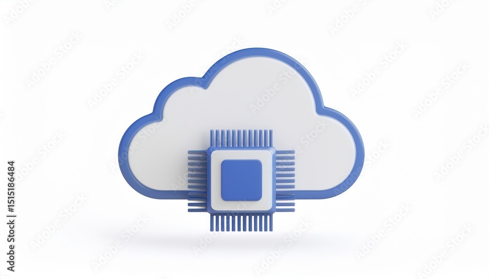 Poster 3d cloud computing icon with stacked blue servers and white background, ideal for data storage, host