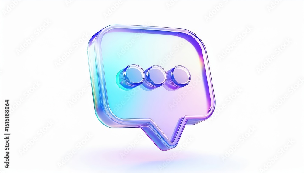 Poster 3d translucent chat bubble icon with purple and blue gradient gloss, symbolizing digital conversation and messaging, ideal for ui design, branding, mobile app interface, or tech promo

