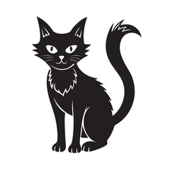 Fototapeta premium Elegant Black Cat Sitting Proudly with Fluffy Tail and Eyes
