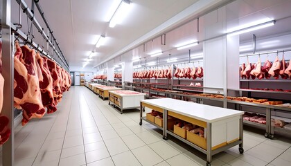 Meat processing plant interior.