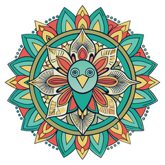 Colorful Mandala with Bird Motif A Decorative and Artistic Design